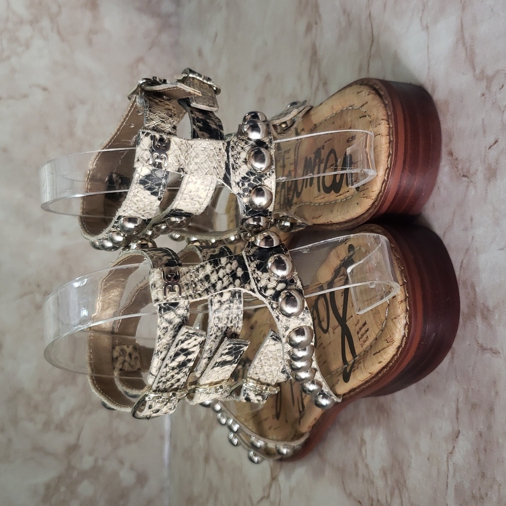 Sam Edelman Silver Studded Women's Snake Print Leather Gladiator Sandals 7 - Picture 5 of 7